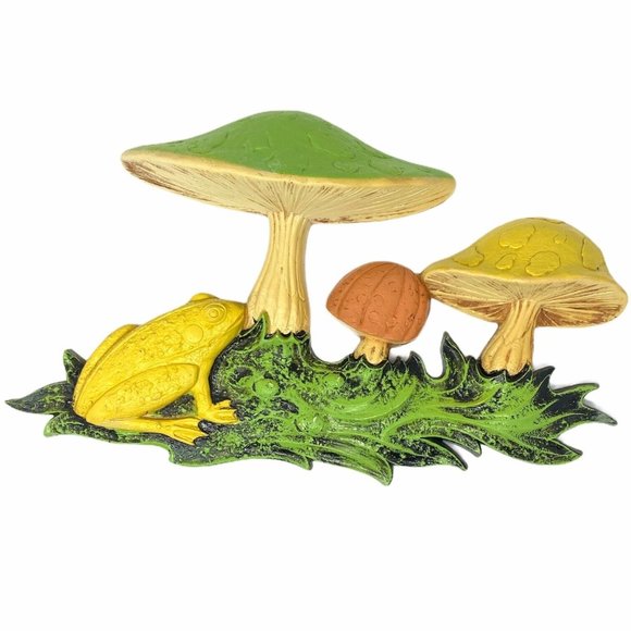 1970's Plastic MUSHROOM Toad Stools Frog 3D WALL ART Dart Ind. 15 x 11 - Picture 1 of 4